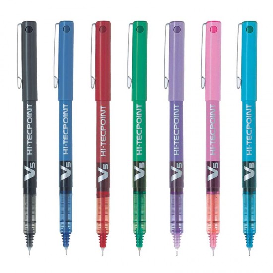Pilot V5 Hi-Tecpoint Kugelschreiber – 3 Stück Mit 0,5 Mm Spitze & Schwarzer Flüssigtinte